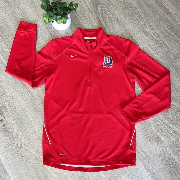 NIKE DRI-FIT Red Long Sleeve 1/2 Zip Pullover Dixie State Soccer Logo Mens Small - Picture 1 of 8